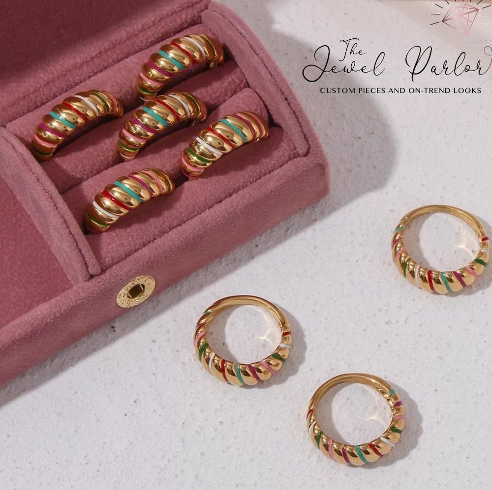 Rainbow Enamel Croissant Ring